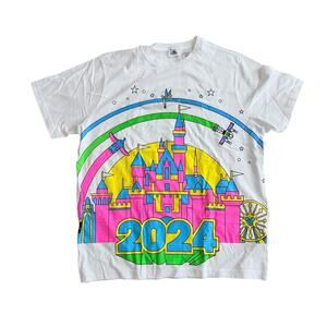 Disneyland Resort 2024 White Bright Neon Sleeping Beauty Castle Size XL T Shirt